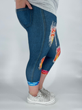 Rainbow Tie Dye Denim Capri w/ Back Pockets