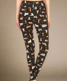 Puppy Dog Print Soft Stretchy Black Leggings