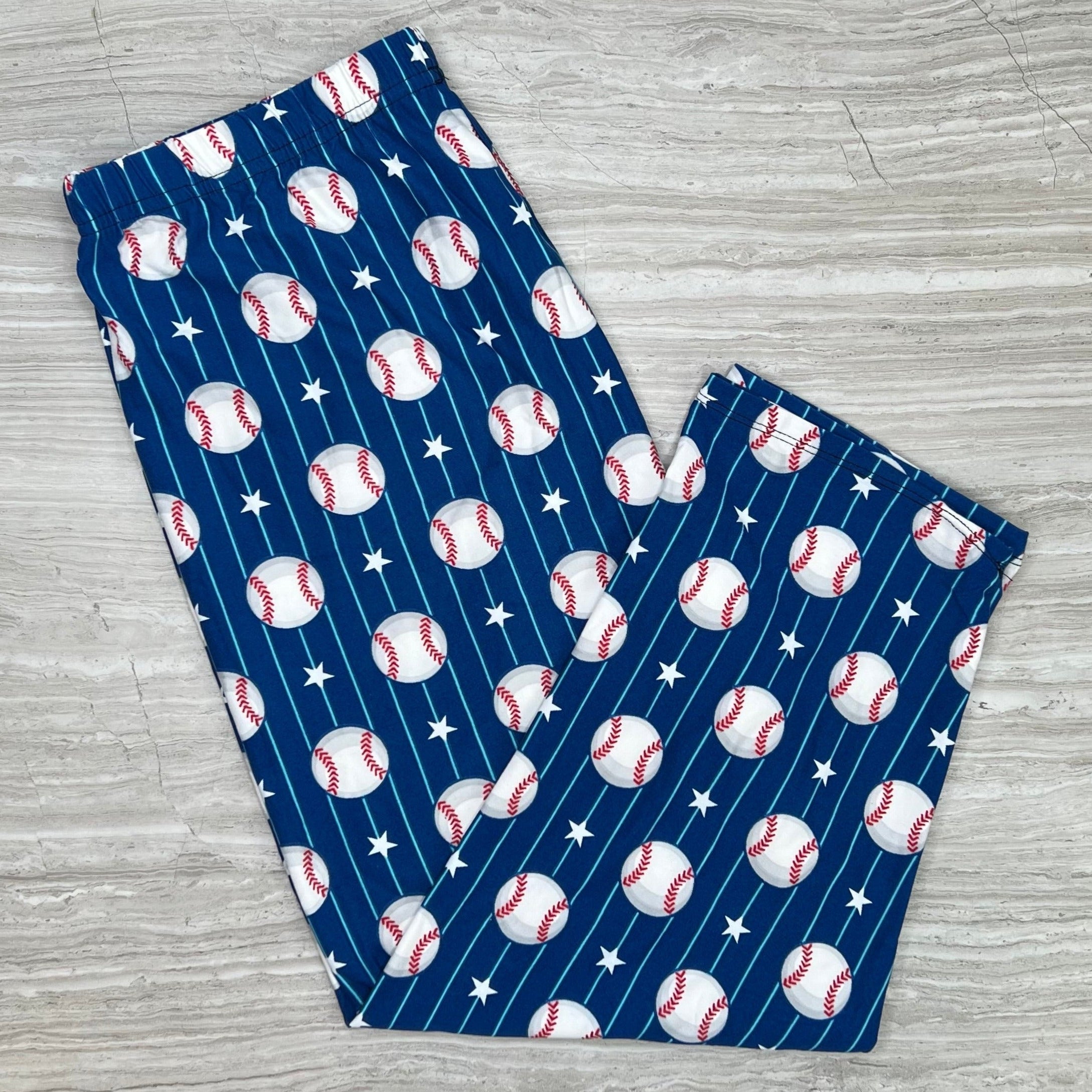 Baseball Pin Stripe Blue Soft Leggings - Adult & Kid Sizes