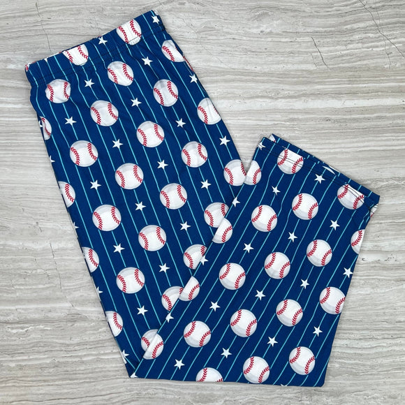 Baseball Pin Stripe Blue Soft Leggings - Adult & Kid Sizes