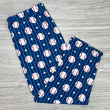 Baseball Pin Stripe Blue Soft Leggings - Adult & Kid Sizes