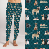 I Love My French Bulldog Checkered Print Teal Blue Leggings