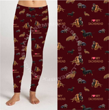 I Love My Dachshund Checkered Print Brown Leggings