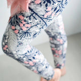Queen Lace Flower Pink & Gray Print Soft Stretchy Leggings