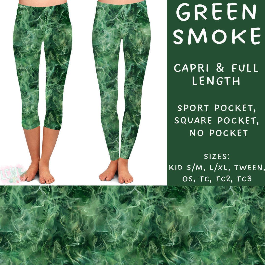 Ready to Ship - Green Smoke Capri Length Leggings - No Pockets TC2