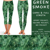 Ready to Ship - Green Smoke Capri Length Leggings - No Pockets TC2
