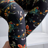 Embroidered Look Birds & Butterflies Print Soft Leggings
