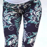 Navy & Teal Floral Paisley Print Leggings