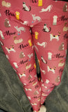 Magenta Pink Purr Meow Cat Print Leggings