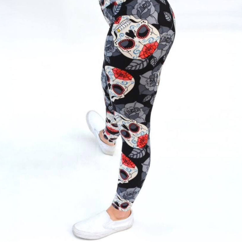 Rose Sugar Skull Soft Leggings