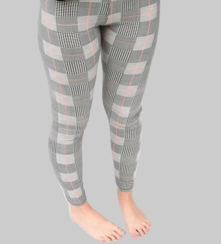 Houndstooth Line Plaid Print Leggings