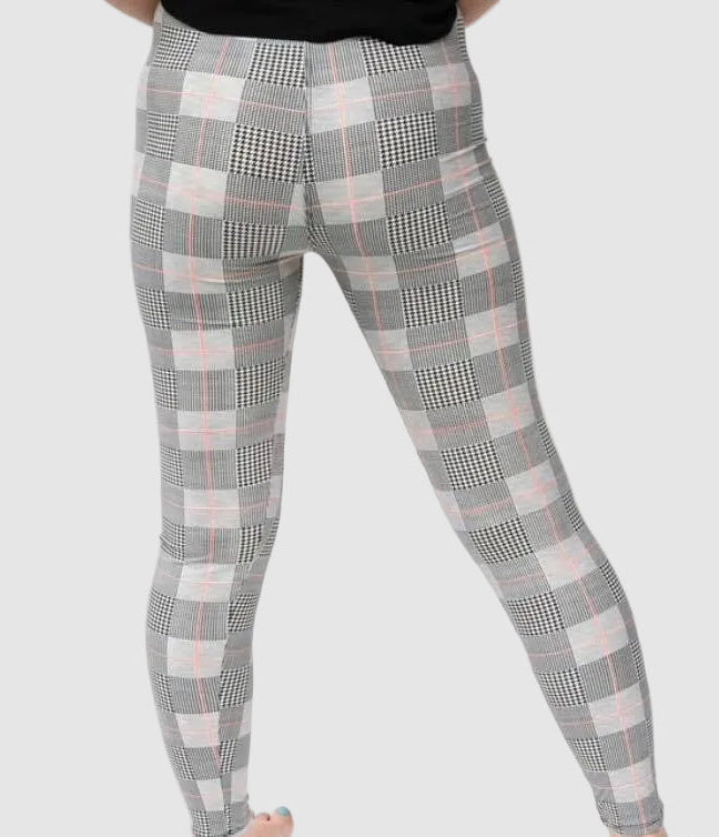 Houndstooth Line Plaid Print Leggings