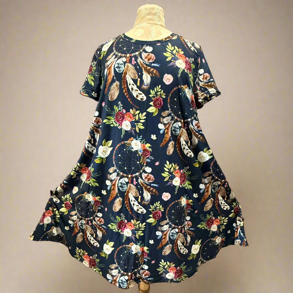 A-line Soft Stretchy Dress w/ Pockets - Mermaid, Rainbow Roses, Dream Catchers