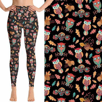 Fall Owl & Oak Leaves Print Leggings