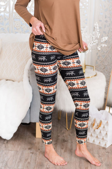 Moose Fair Isle Print Soft Leggings