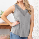 Sleeveless V-Neck Lace Neckline Knit Top