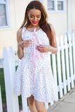 Beautiful You Ivory Checker & Floral Print Ribbon Tie Sleeveless Dress