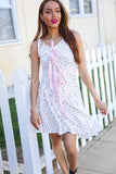 Beautiful You Ivory Checker & Floral Print Ribbon Tie Sleeveless Dress