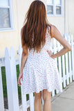 Beautiful You Ivory Checker & Floral Print Ribbon Tie Sleeveless Dress