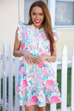 Under Your Spell Floral Smocked Flutter Sleeve Ruffle Mini Dress