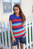 Forget Me Not Royal Blue Stripe Short Sleeve Dolman Sweater