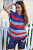 Forget Me Not Royal Blue Stripe Short Sleeve Dolman Sweater