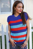 Forget Me Not Royal Blue Stripe Short Sleeve Dolman Sweater