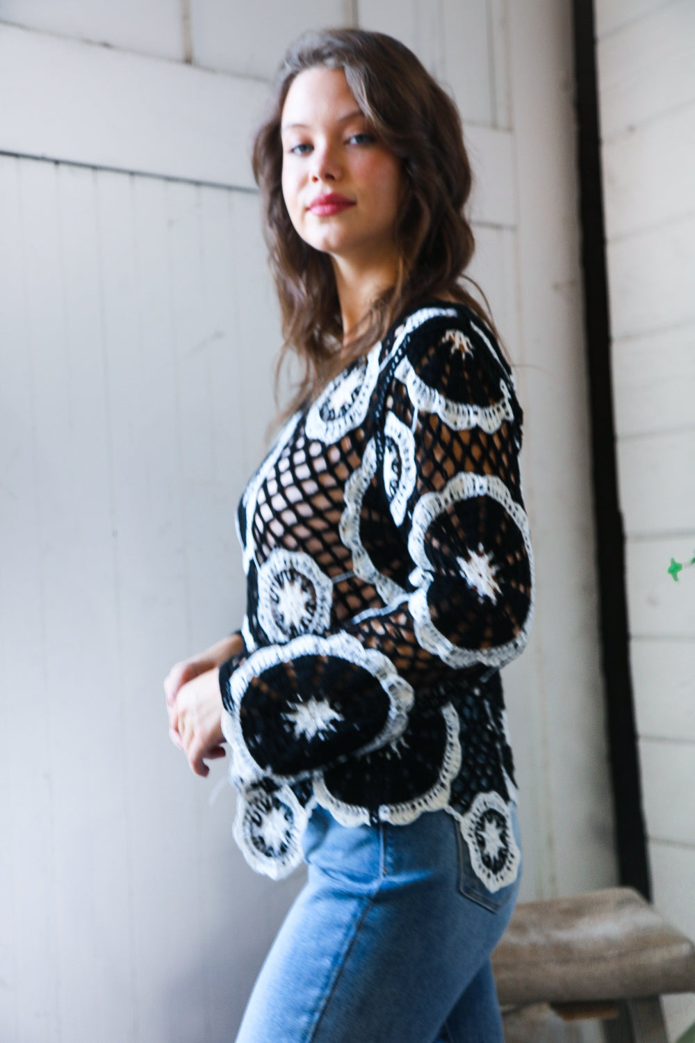In Retro Bloom Black Crochet Lace Cover Up