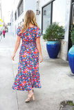 Find Love Blue Floral Raglan Puff Sleeves V Neck Smocked Waist Maxi