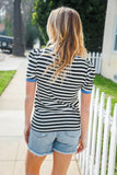 Seize The Day Blue Trim Black & Ivory Stripe Knit Top