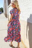 Find Love Blue Floral Raglan Puff Sleeves V Neck Smocked Waist Maxi