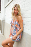 Sunny Days Coral Ruffle V Neck Floral Print Sleeveless Top