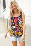 Flower Power Black Sleeveless Babydoll Bow Tie Top