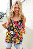 Flower Power Black Sleeveless Babydoll Bow Tie Top