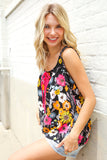 Flower Power Black Sleeveless Babydoll Bow Tie Top