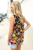 Flower Power Black Sleeveless Babydoll Bow Tie Top