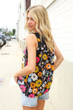 Flower Power Black Sleeveless Babydoll Bow Tie Top
