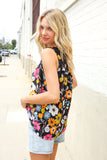 Flower Power Black Sleeveless Babydoll Bow Tie Top