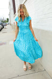 Find Love Blue Boho Print Flutter Sleeve Fit & Flare Dress