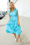 Find Love Blue Boho Print Flutter Sleeve Fit & Flare Dress