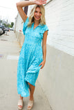 Find Love Blue Boho Print Flutter Sleeve Fit & Flare Dress