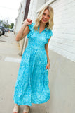 Find Love Blue Boho Print Flutter Sleeve Fit & Flare Dress
