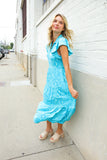 Find Love Blue Boho Print Flutter Sleeve Fit & Flare Dress