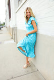 Find Love Blue Boho Print Flutter Sleeve Fit & Flare Dress