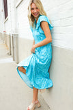 Find Love Blue Boho Print Flutter Sleeve Fit & Flare Dress