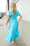 Find Love Blue Boho Print Flutter Sleeve Fit & Flare Dress