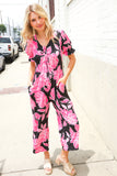 Spring Vibes Black Floral Print Ruffle Sleeve Wide Leg Jumpsuit