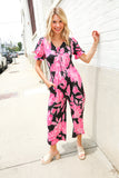Spring Vibes Black Floral Print Ruffle Sleeve Wide Leg Jumpsuit
