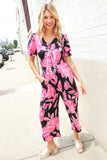 Spring Vibes Black Floral Print Ruffle Sleeve Wide Leg Jumpsuit