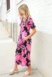 Spring Vibes Black Floral Print Ruffle Sleeve Wide Leg Jumpsuit